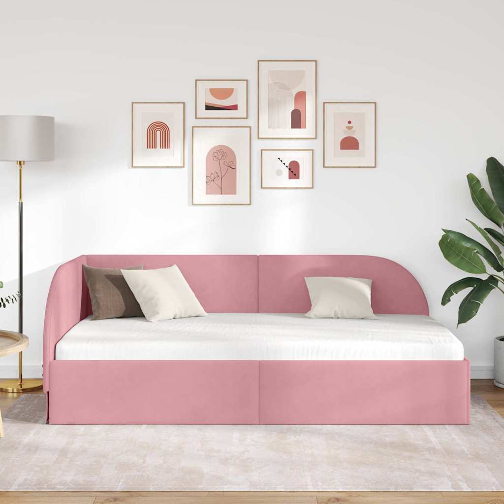 Hjørnesengramme med hodegjerde Rosa 100 x 200 cm Fløyel