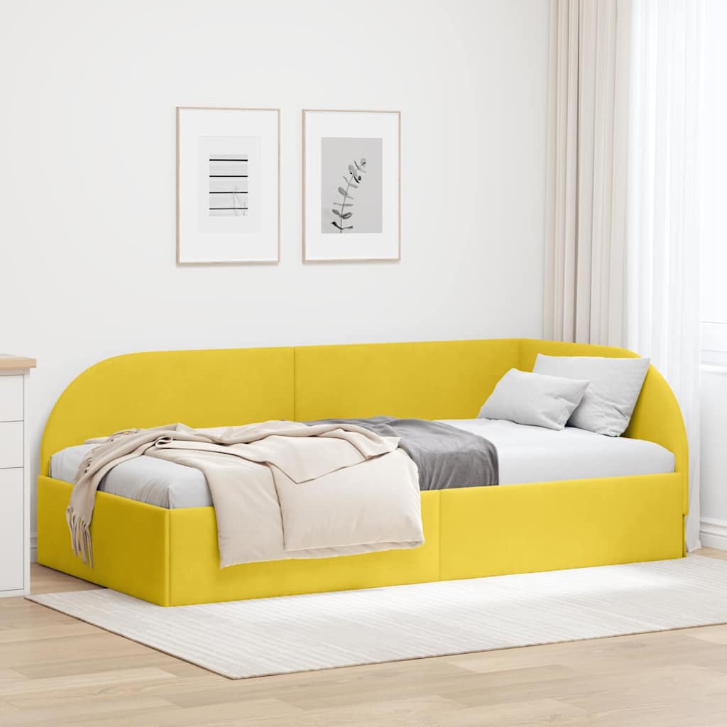Hjørnesengramme med hodegjerde Gul 100 x 200 cm Fløyel