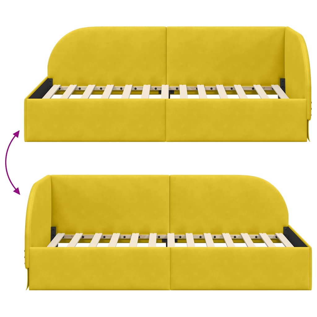 Hjørnesengramme med hodegjerde Gul 100 x 200 cm Fløyel