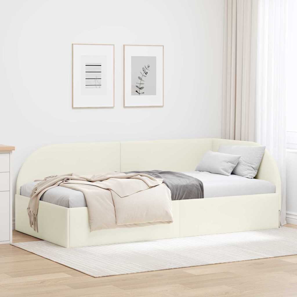 Hjørnesengramme med hodegjerde Krem 100 x 200 cm Fløyel