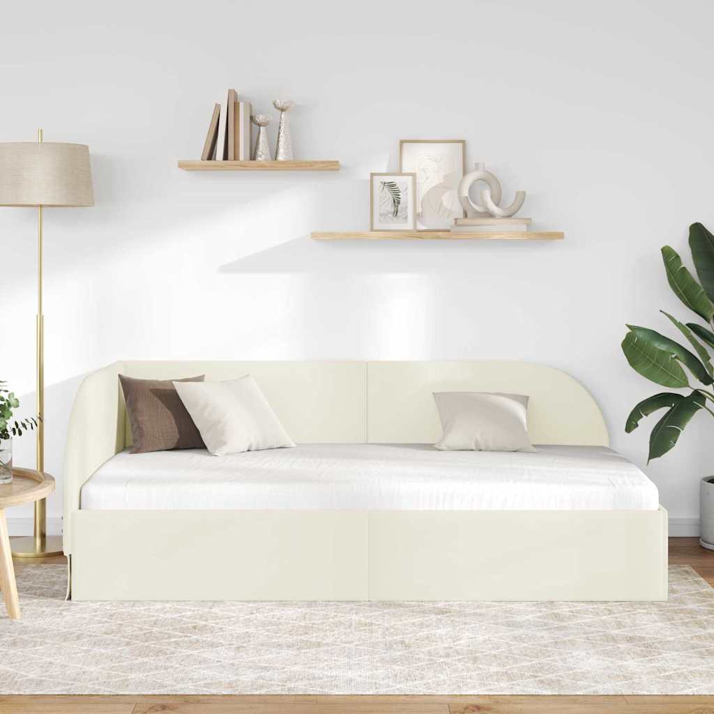 Hjørnesengramme med hodegjerde Krem 100 x 200 cm Fløyel