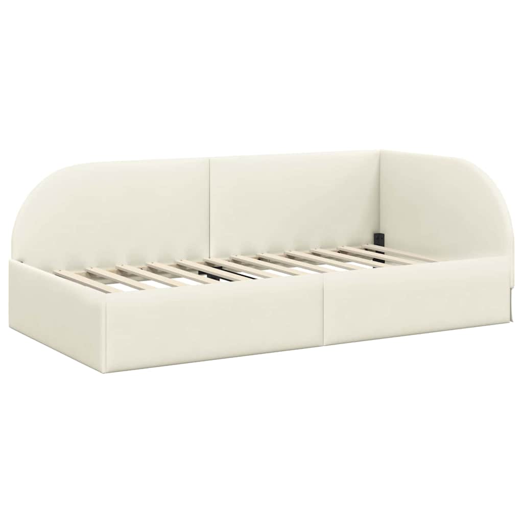 Hjørnesengramme med hodegjerde Krem 100 x 200 cm Fløyel
