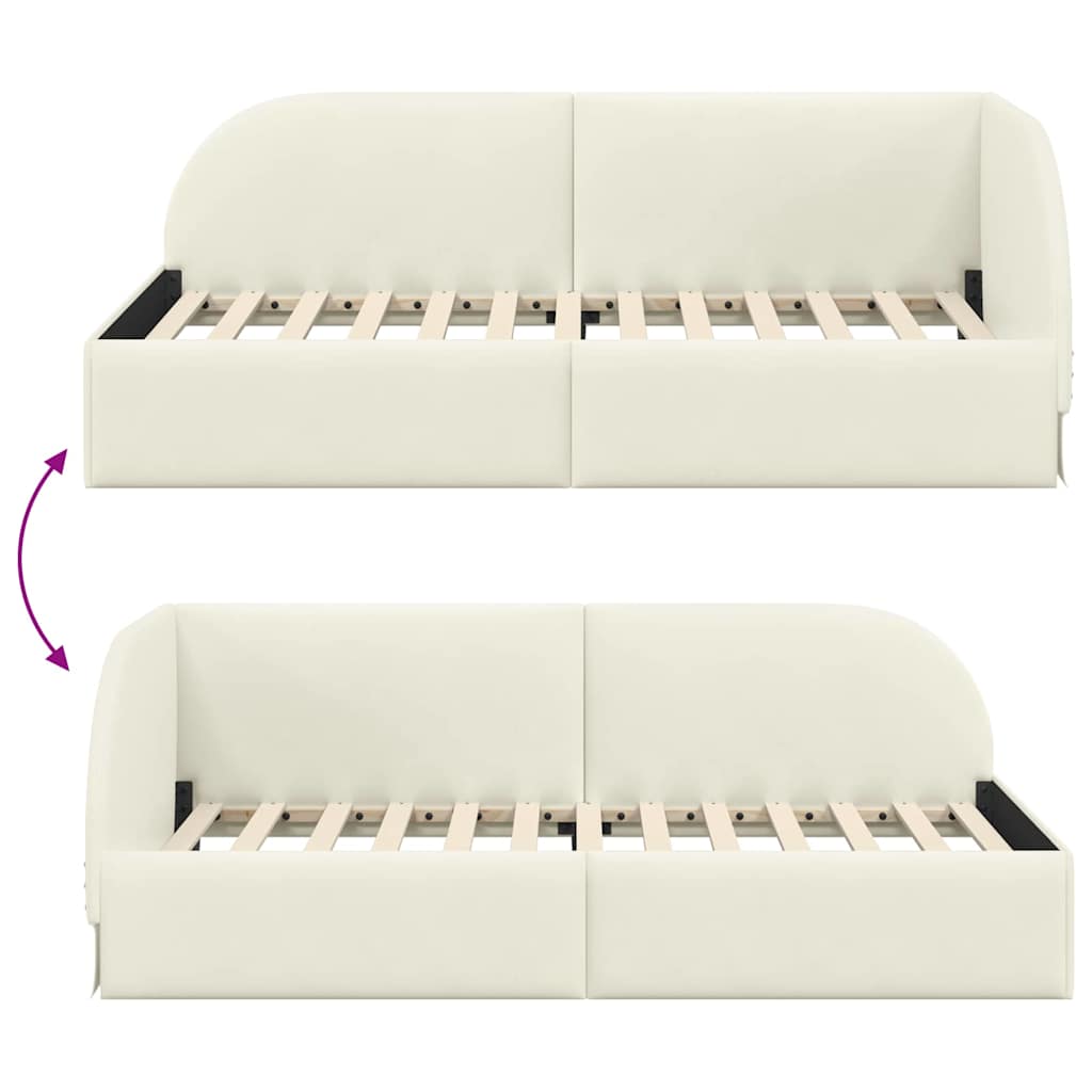 Hjørnesengramme med hodegjerde Krem 100 x 200 cm Fløyel