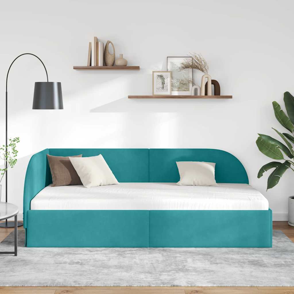 Hjørnesengramme med hodegjerde Turkis 100 x 200 cm Fløyel