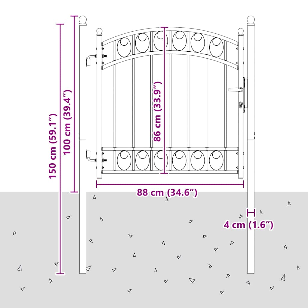 Gjerdeport med lås Grå 100 x 100 cm Pulverlakkert stål