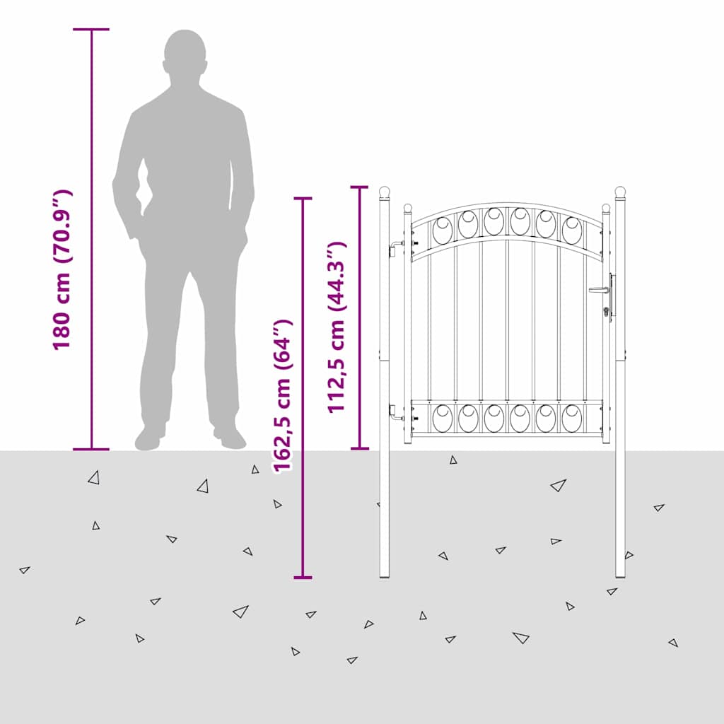 Gjerdeport med lås Grå 125 x 100 cm Pulverlakkert stål