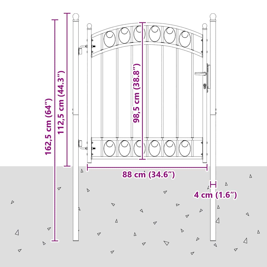 Gjerdeport EMMEN 125 x 100 cm Pulverlakkert stål Grå Låsbar