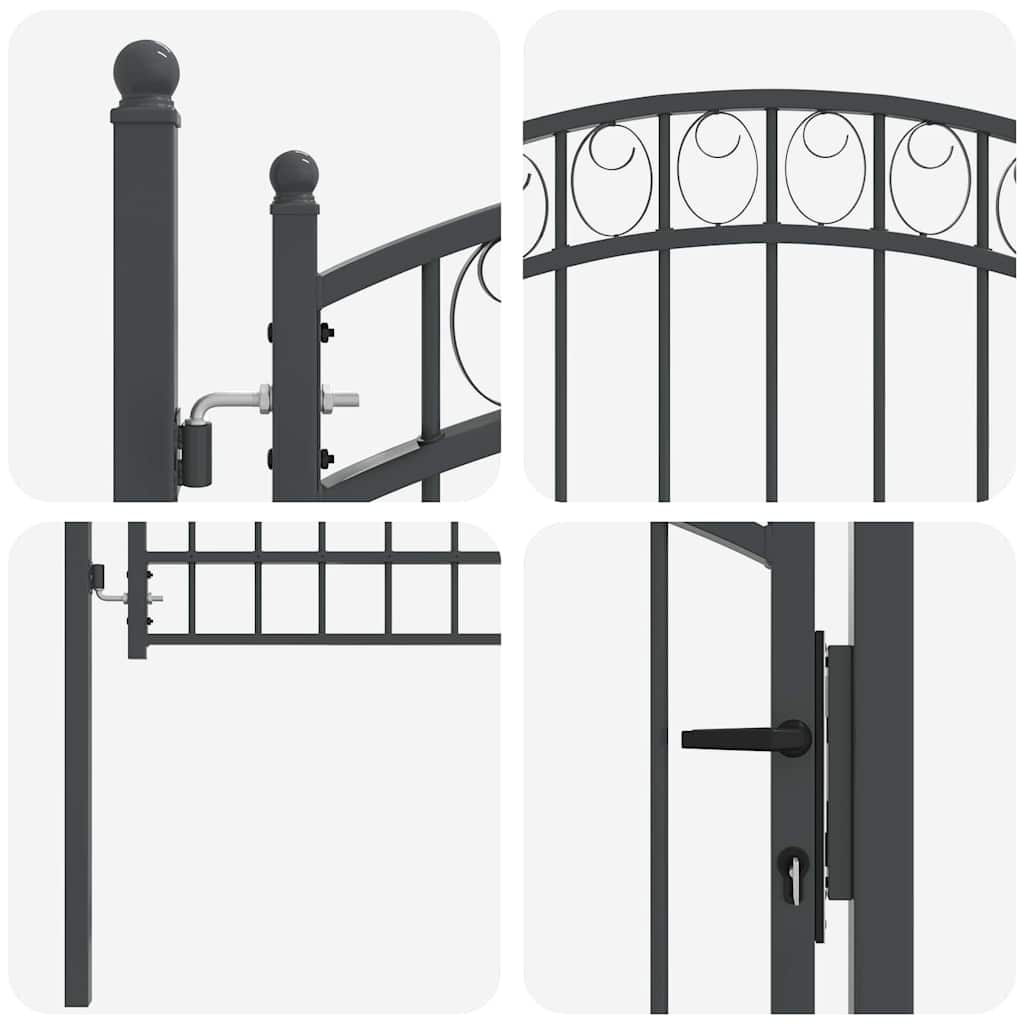 Gjerdeport EMMEN 170 x 100 cm Pulverlakkert stål Grå Låsbar