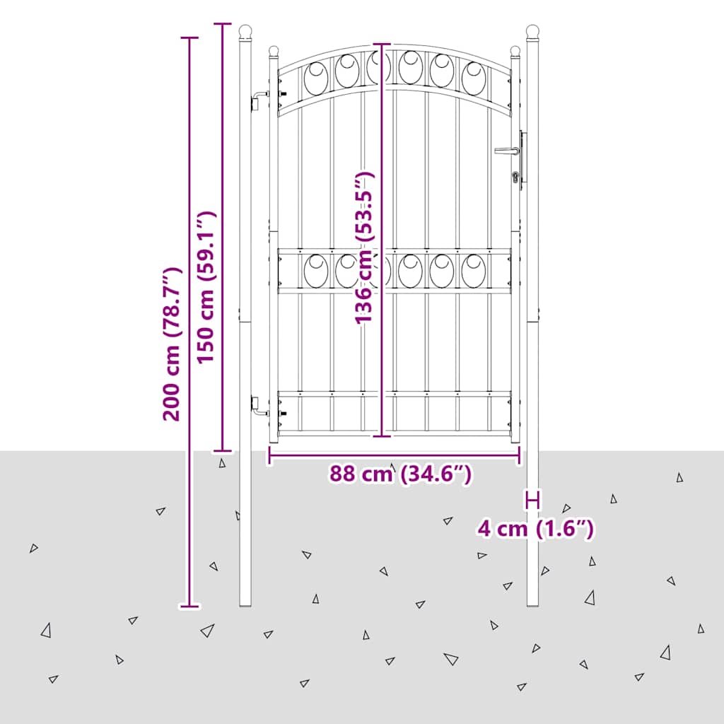Gjerdeport EMMEN 200 x 100 cm Pulverlakkert stål Grå Låsbar