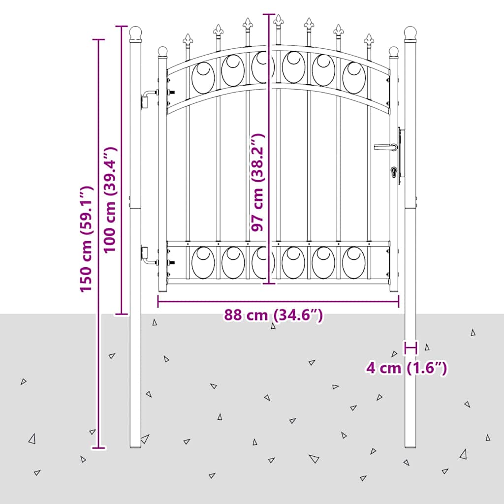 Gjerdeport med spisser Grå 100 x 100 cm Pulverlakkert stål