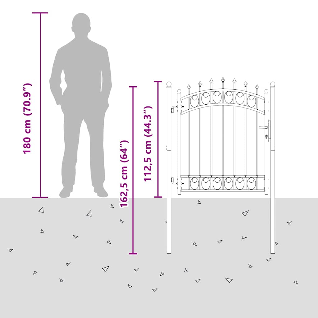Gjerdeport med spisser Grå 125 x 100 cm Pulverlakkert stål
