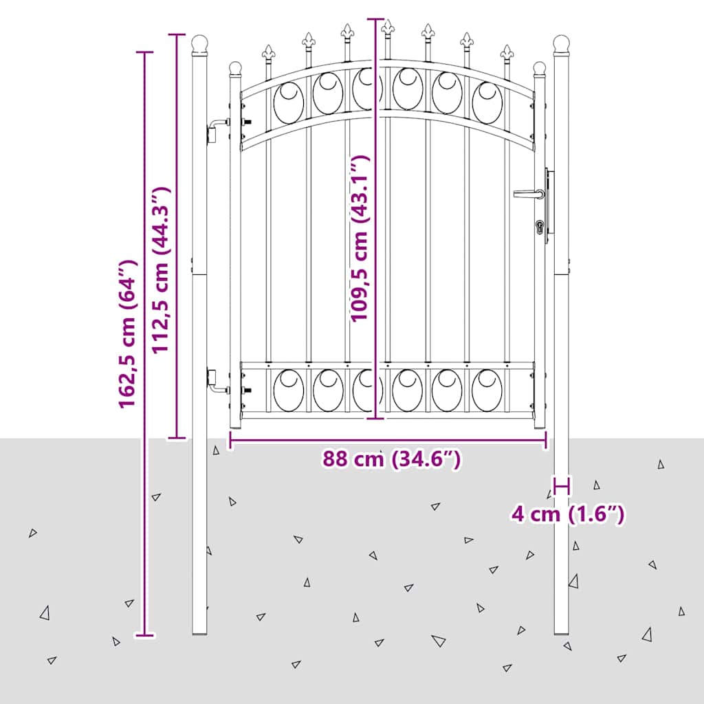 Gjerdeport med spisser Grå 125 x 100 cm Pulverlakkert stål