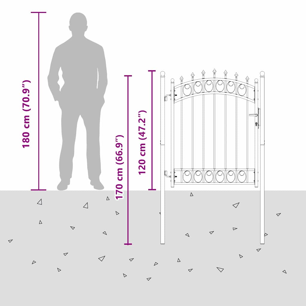 Gjerdeport med spisser Grå 150 x 100 cm Pulverlakkert stål
