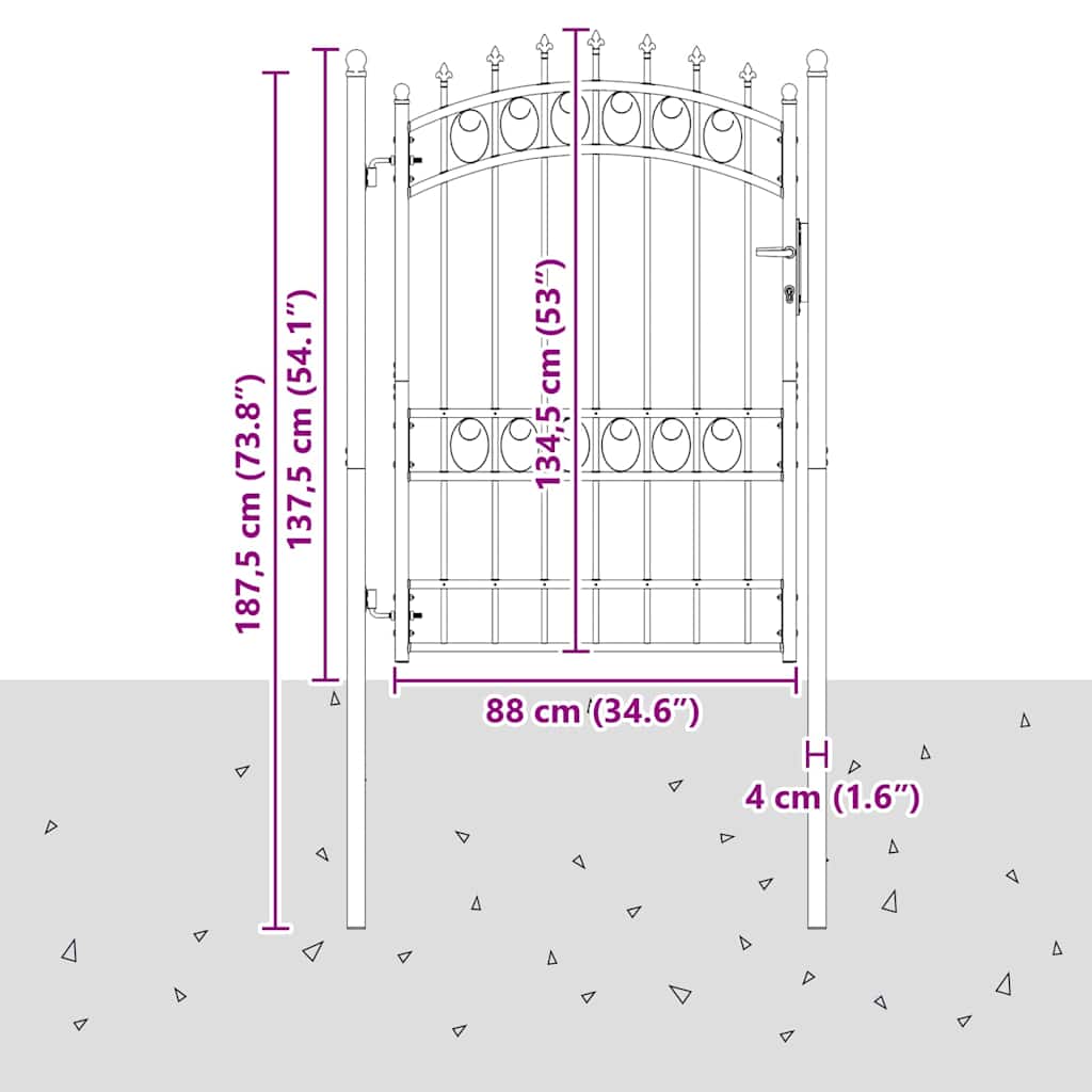 Gjerdeport med spisser EMMEN 170 x 100 cm Pulverlakkert stål