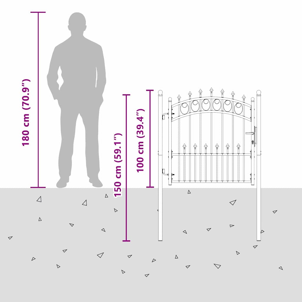 Gjerdeport med spisser Grå 100 x 100 cm Pulverlakkert stål