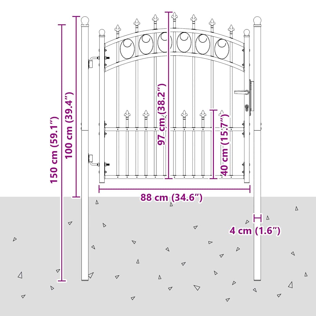 Gjerdeport med spisser Grå 100 x 100 cm Pulverlakkert stål