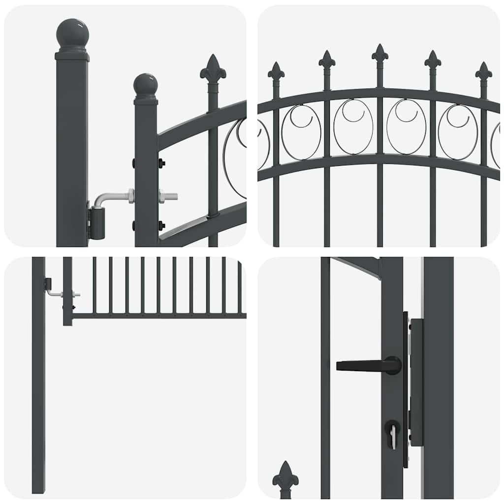 Gjerdeport med spisser Grå 125 x 100 cm Pulverlakkert stål