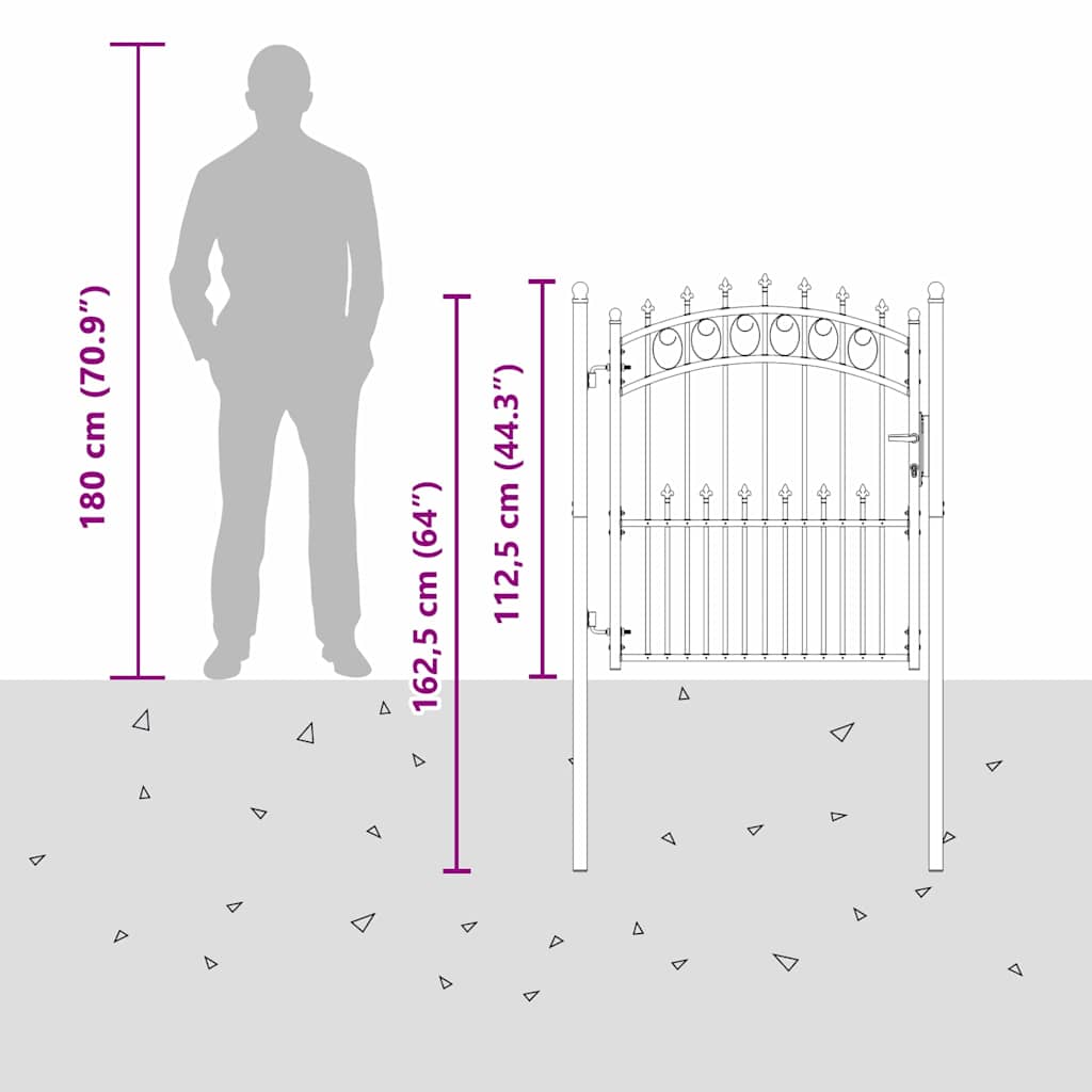 Gjerdeport med spisser Grå 125 x 100 cm Pulverlakkert stål