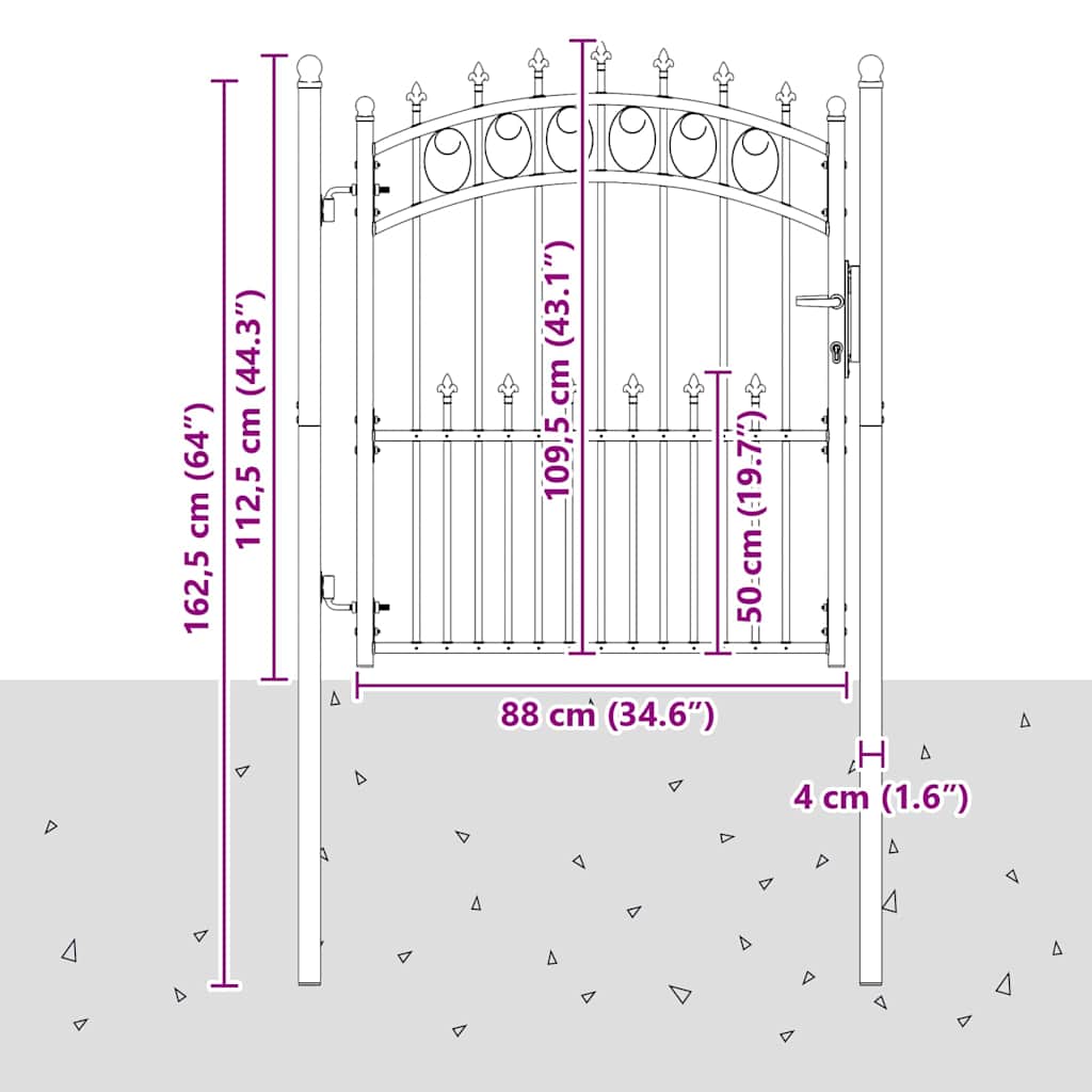 Gjerdeport med spisser Grå 125 x 100 cm Pulverlakkert stål