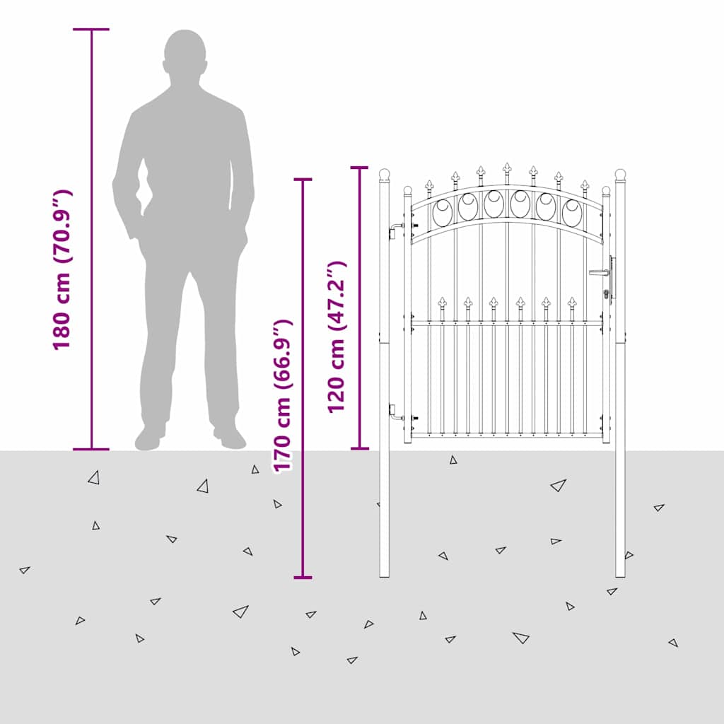 Gjerdeport med spisser Grå 150 x 100 cm Pulverlakkert stål
