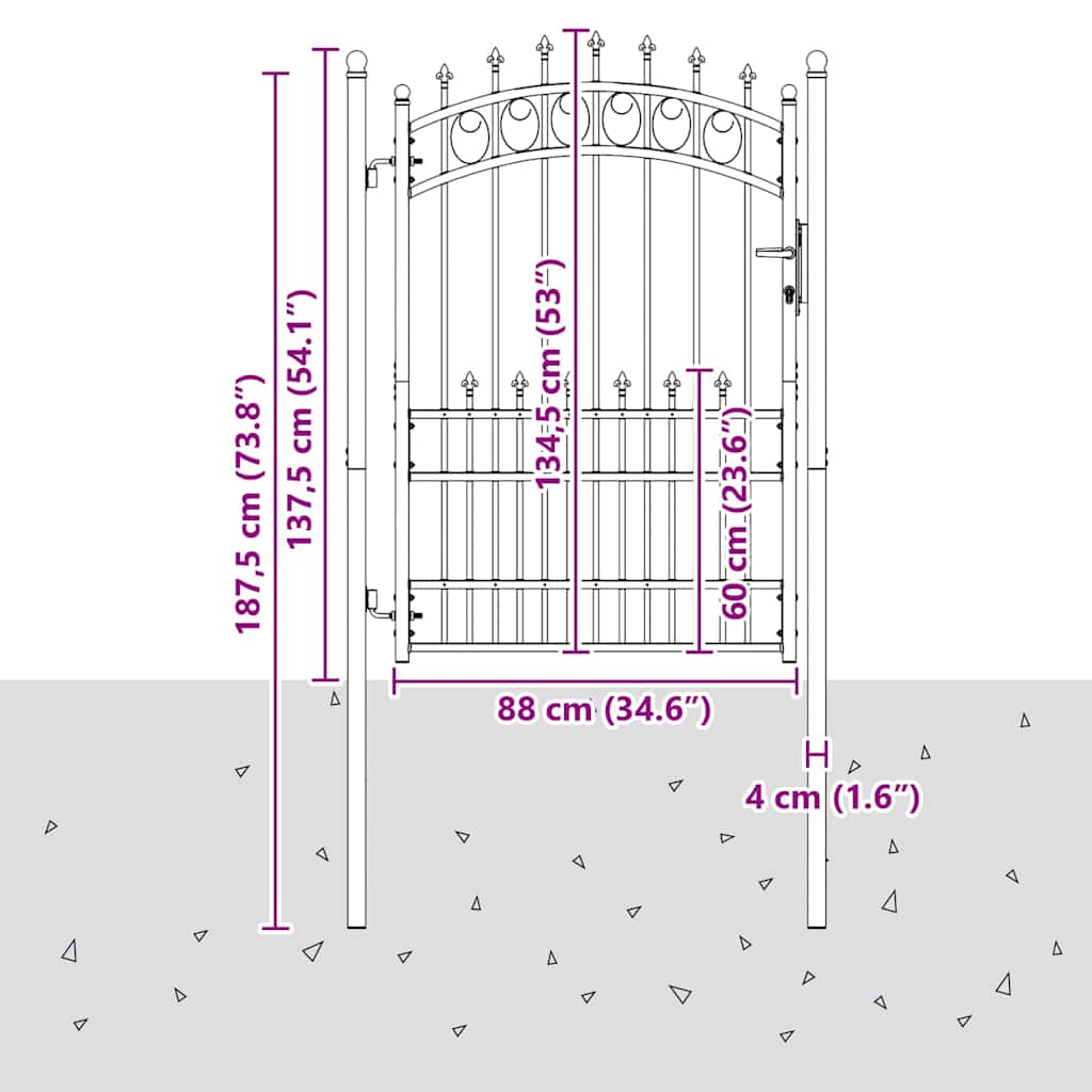 Gjerdeport med spisser Grå 170 x 100 cm Pulverlakkert stål