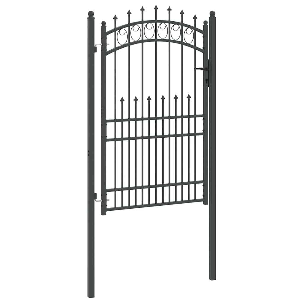 Gjerdeport med spisser Grå 200 x 100 cm Pulverlakkert stål