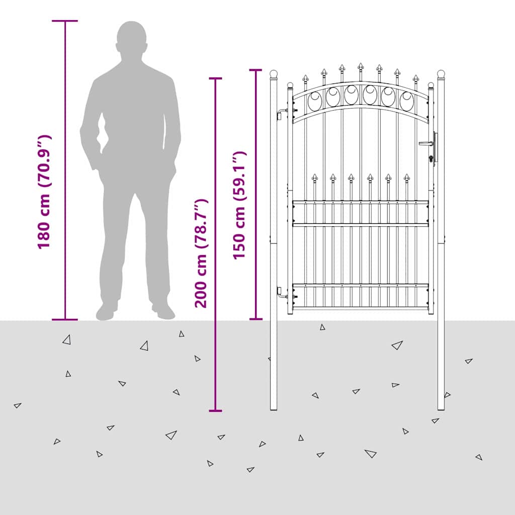 Gjerdeport med spisser EMMEN 200 x 100 cm Pulverlakkert stål