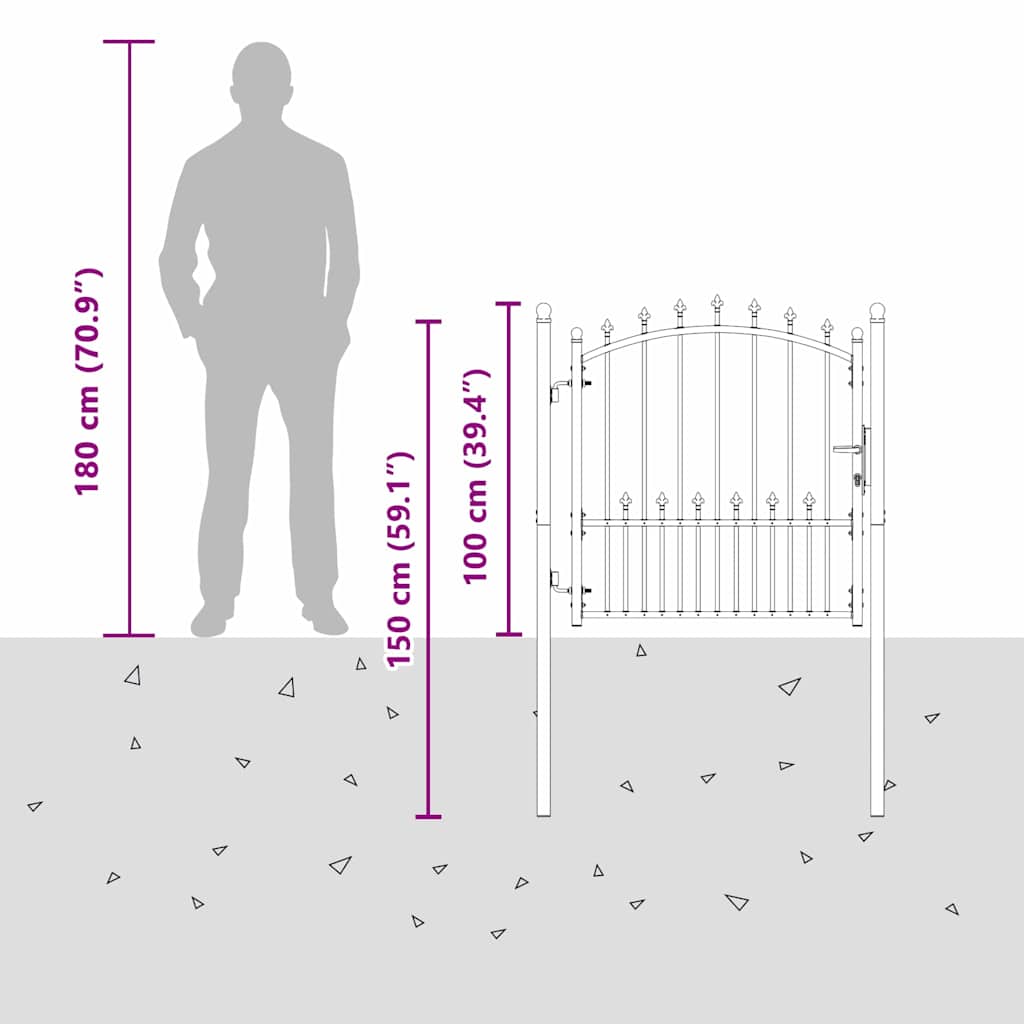 Gjerdeport med spisser Grå 100 x 100 cm Pulverlakkert stål
