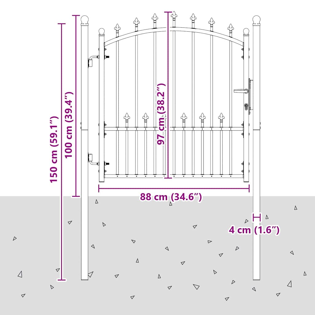 Gjerdeport med spisser Grå 100 x 100 cm Pulverlakkert stål