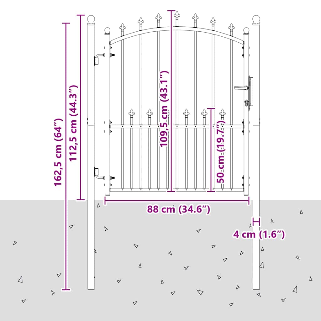Gjerdeport med spisser Grå 125 x 100 cm Pulverlakkert stål