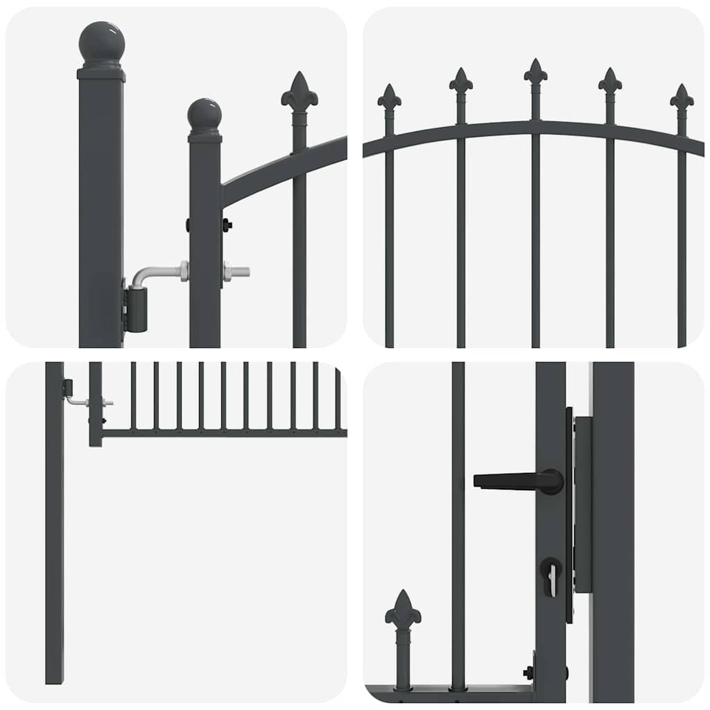 Gjerdeport med spisser Grå 150 x 100 cm Pulverlakkert stål
