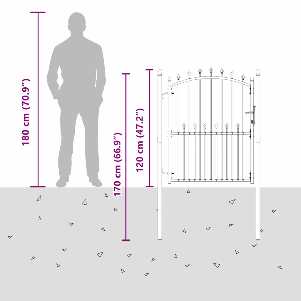 Gjerdeport med spisser Grå 150 x 100 cm Pulverlakkert stål
