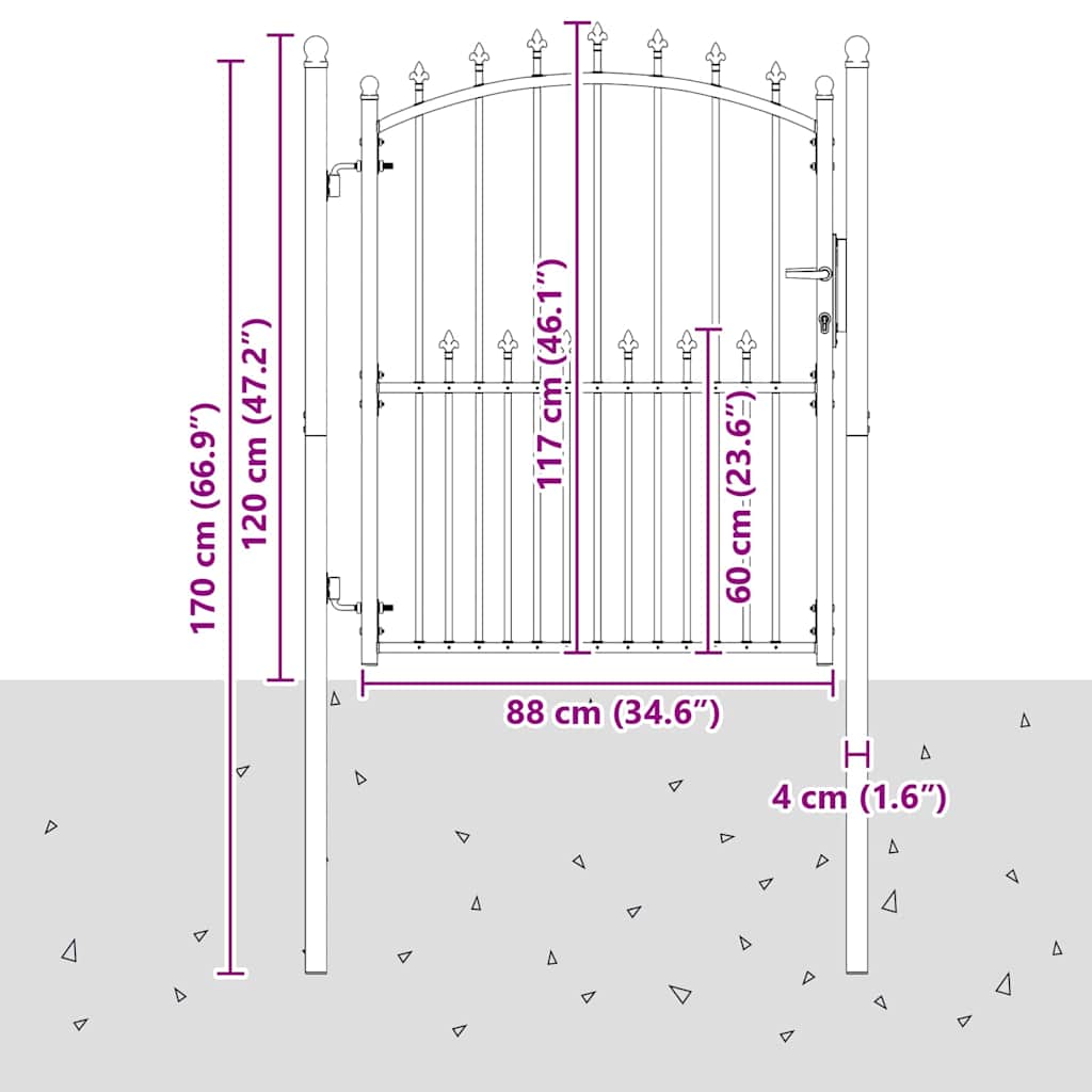 Gjerdeport med spisser Grå 150 x 100 cm Pulverlakkert stål