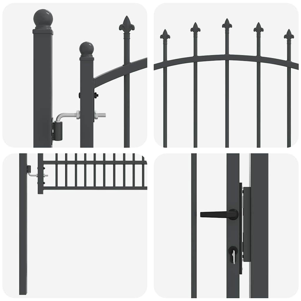 Gjerdeport med spisser Grå 170 x 100 cm Pulverlakkert stål