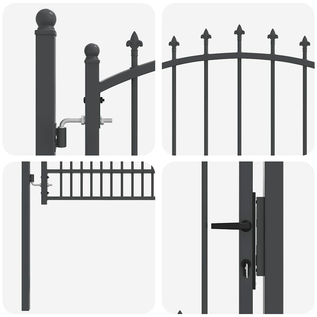 Gjerdeport med spisser Grå 200 x 100 cm Pulverlakkert stål