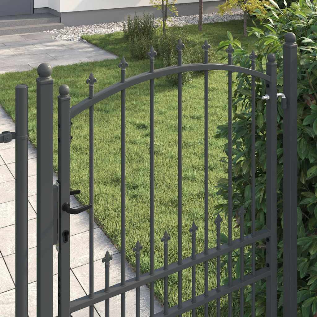 Gjerdeport med spisser Grå 200 x 100 cm Pulverlakkert stål