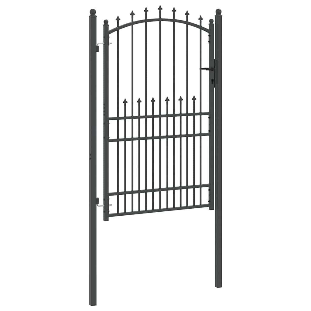 Gjerdeport med spisser Grå 200 x 100 cm Pulverlakkert stål