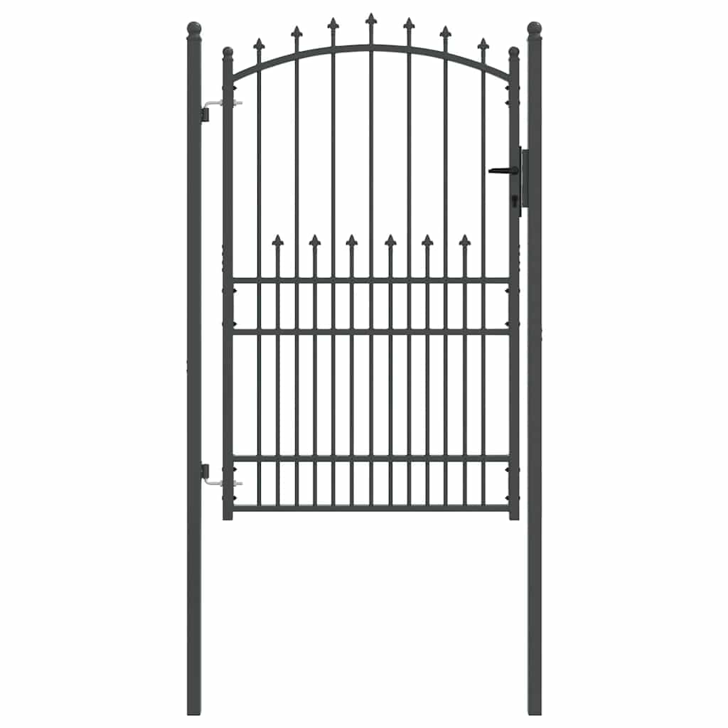 Gjerdeport med spisser Grå 200 x 100 cm Pulverlakkert stål