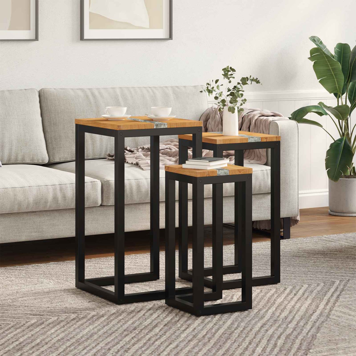 Nesting Bord 3 stk. Brun Massivt Teaktre