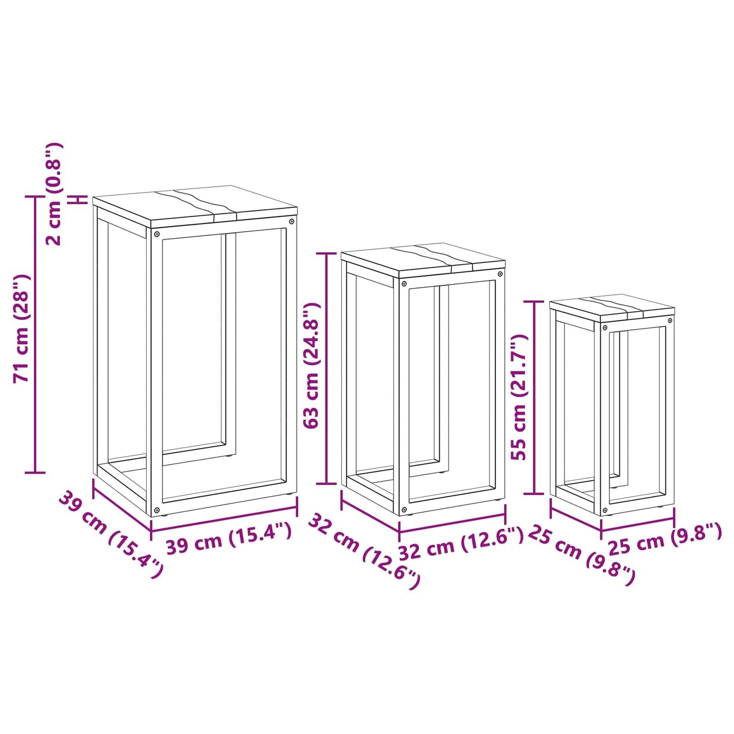 Nesting Bord 3 stk. Brun Massivt Teaktre