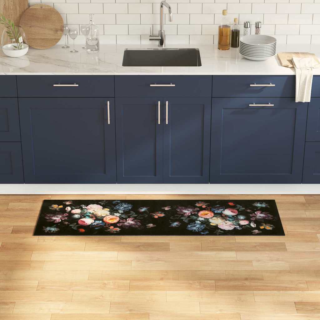 Kjøkken teppe Svart 150 x 45 cm Fløyel