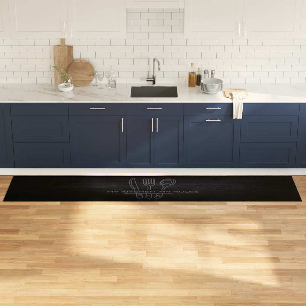Kjøkken teppe Bestikk Svart 300 x 60 cm Fløyel