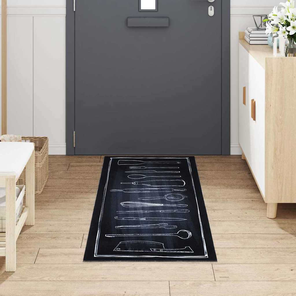 Kjøkken teppe Svart 180 x 60 cm Fløyel