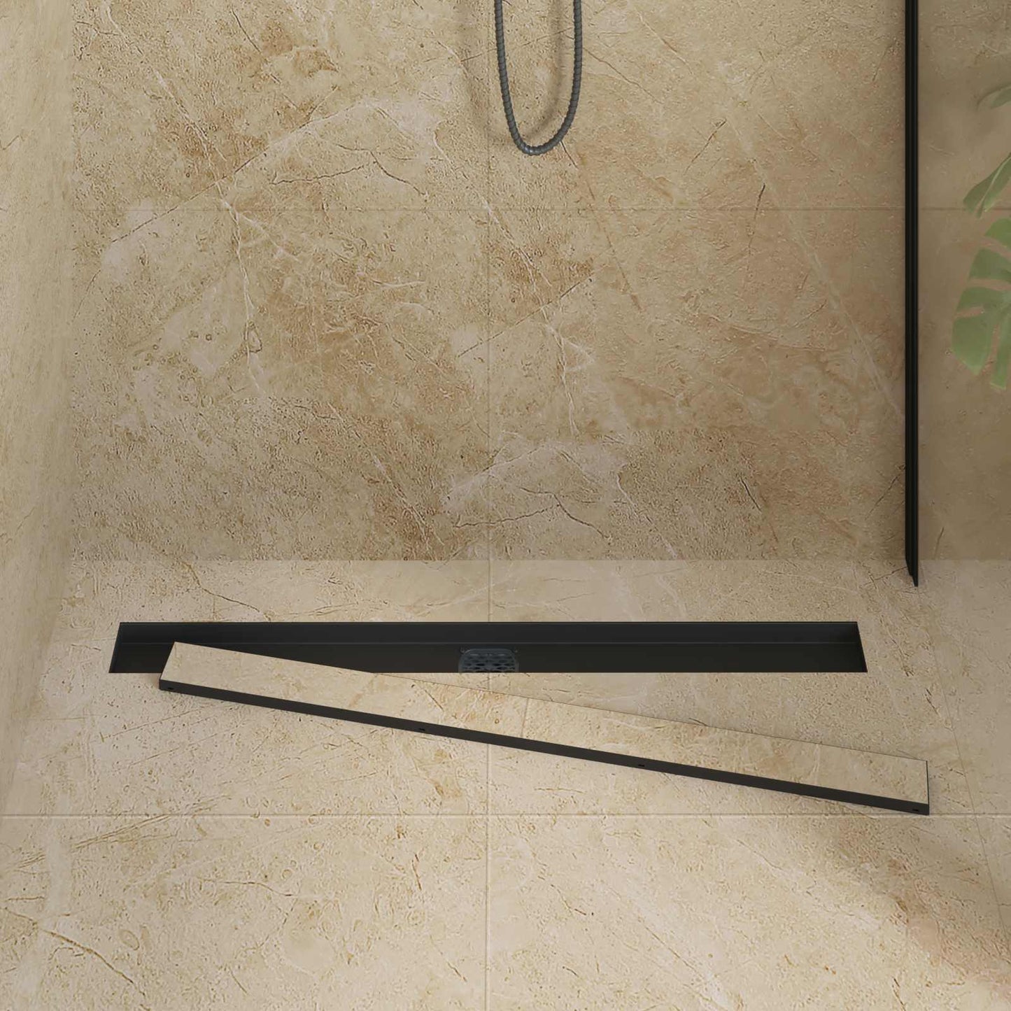 Dusjdren 2-i-1 med 360° Siphon Svart 90 cm Rustfritt Stål 304