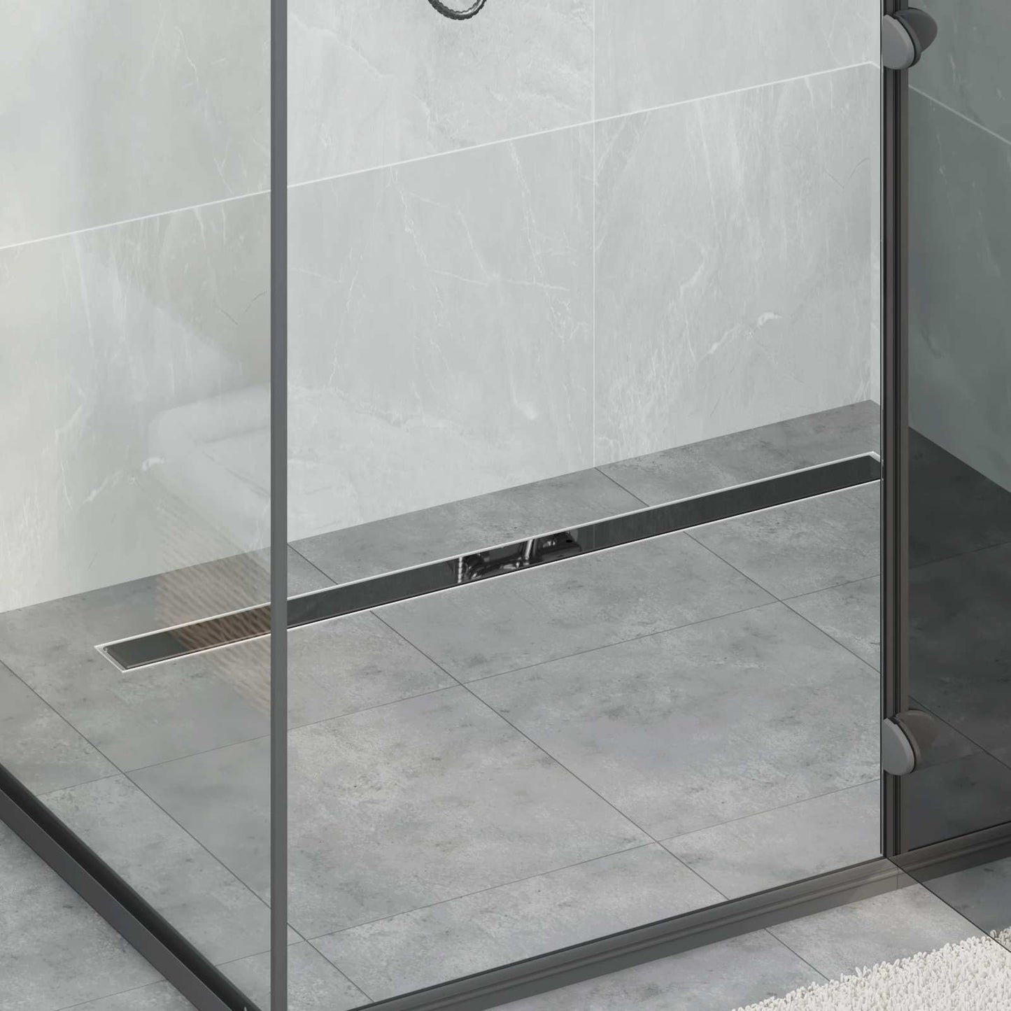 Dusjavløp Glasslokk med 360° Siphon Svart 100 cm