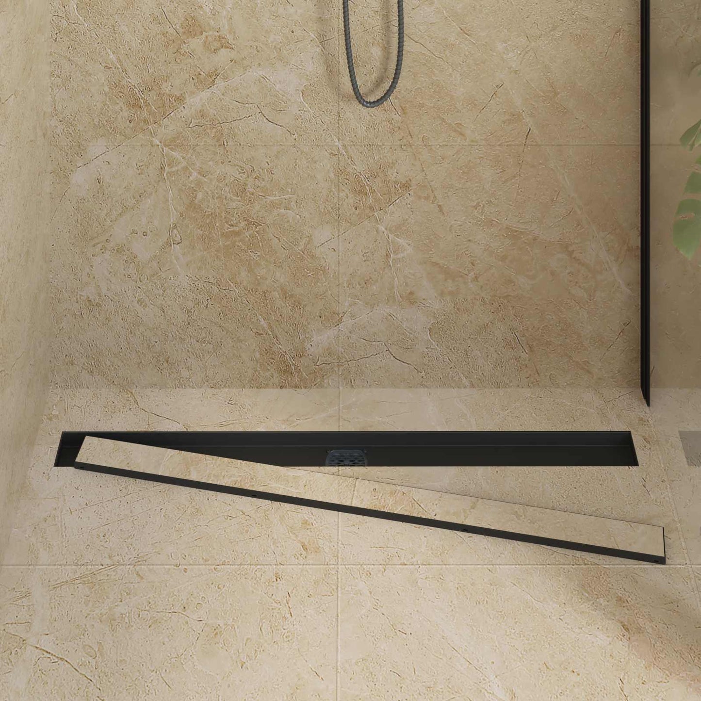 Dusjdren 2-i-1 med 360° Siphon Svart 100 cm Rustfritt Stål 304