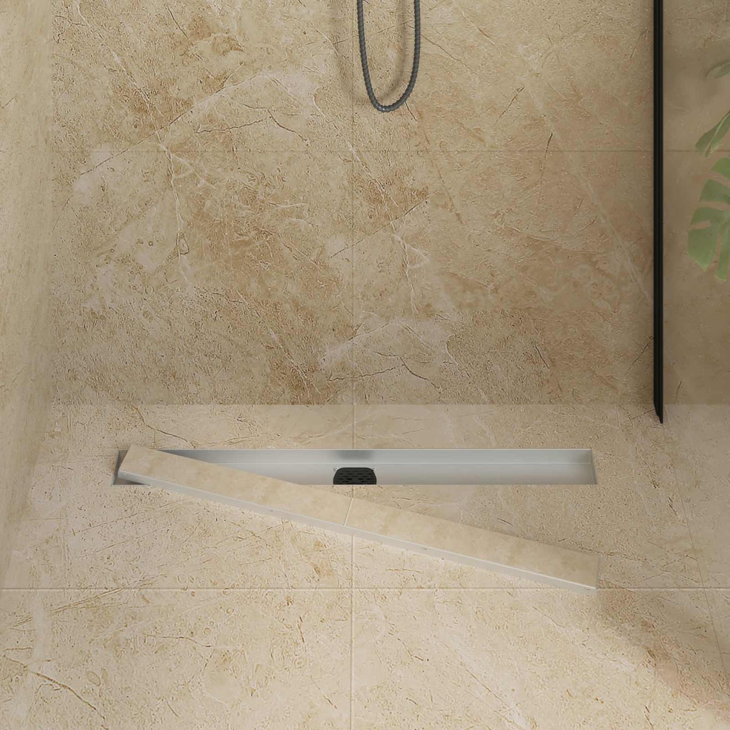 Dusjdren 2-i-1 med 360° Siphon sølv 80 cm Rustfritt Stål 304