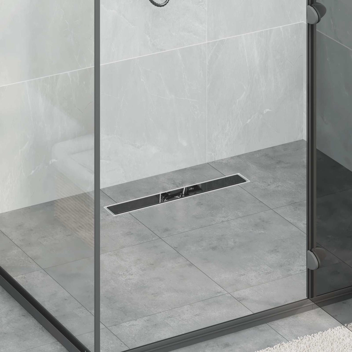 Dusjavløp med Glassdeksel Svart 60 cm Rustfritt Stål 304