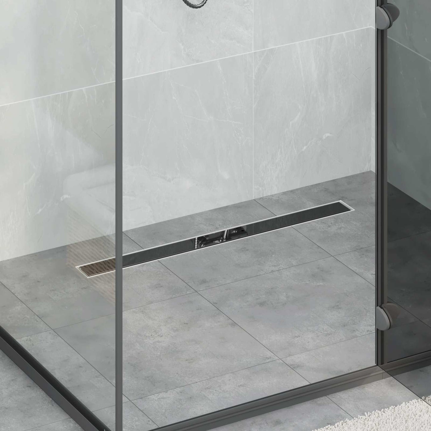 Dusjavløp Glasslokk med 360° Siphon Svart 80 cm