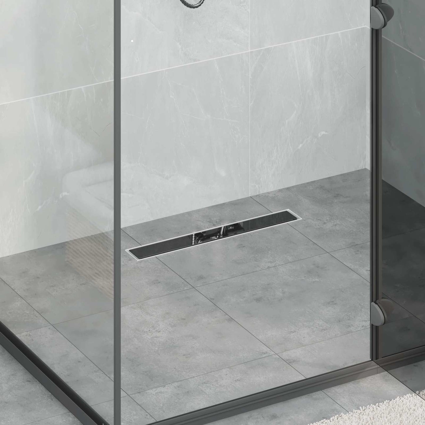 Dusjavløp Glasslokk med 360° Siphon Svart 50 cm